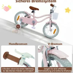14/16 Zoll Kinderfahrrad mit Stützrädern & Korb Kinder Fahrrad mit Höhenverstellbarer Lenker & Sattel Rosa/Lila