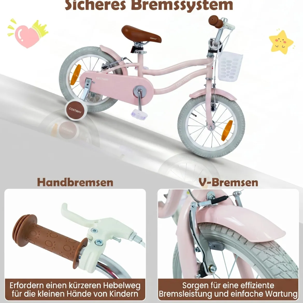 14/16 Zoll Kinderfahrrad mit Stützrädern & Korb Kinder Fahrrad mit Höhenverstellbarer Lenker & Sattel Rosa/Lila
