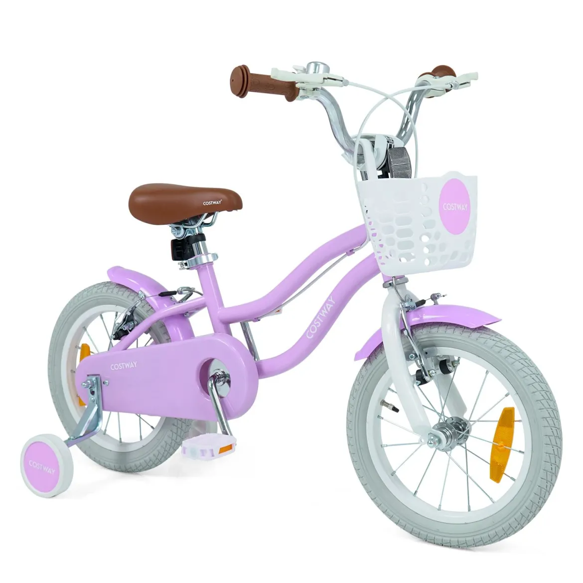 14/16 Zoll Kinderfahrrad mit Stützrädern & Korb Kinder Fahrrad mit Höhenverstellbarer Lenker & Sattel Rosa/Lila