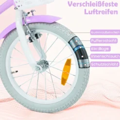 14/16 Zoll Kinderfahrrad mit Stützrädern & Korb Kinder Fahrrad mit Höhenverstellbarer Lenker & Sattel Rosa/Lila