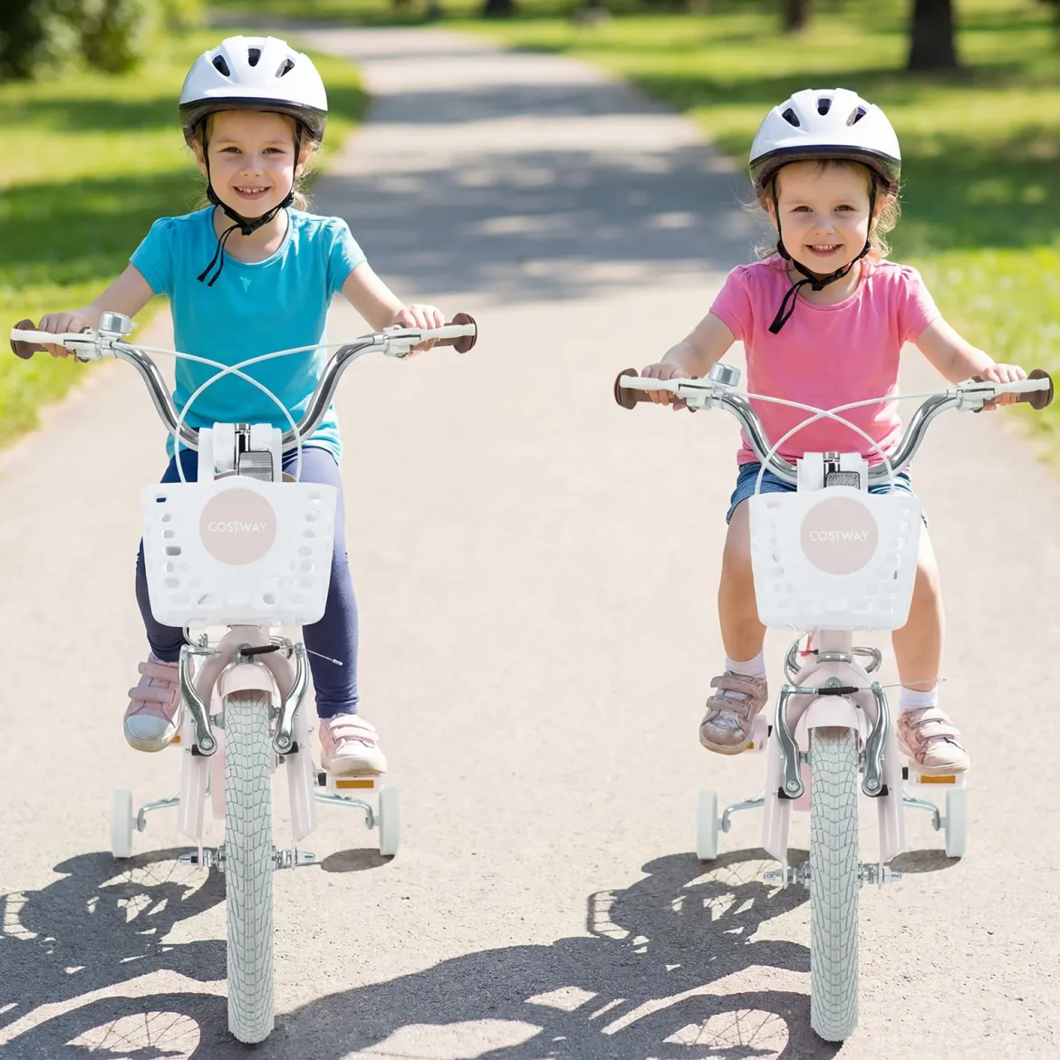 14/16 Zoll Kinderfahrrad mit Stützrädern & Korb Kinder Fahrrad mit Höhenverstellbarer Lenker & Sattel Rosa/Lila
