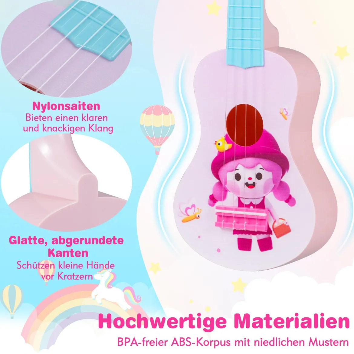 21 Zoll Ukulele für Kinder Mini Spielzeug-Ukulele mit 4 Nylonsaiten & 12 Bünden für Anfänger Rosa