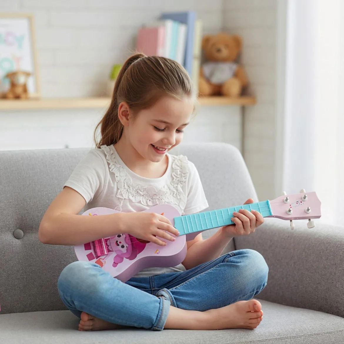 21 Zoll Ukulele für Kinder Mini Spielzeug-Ukulele mit 4 Nylonsaiten & 12 Bünden für Anfänger Rosa