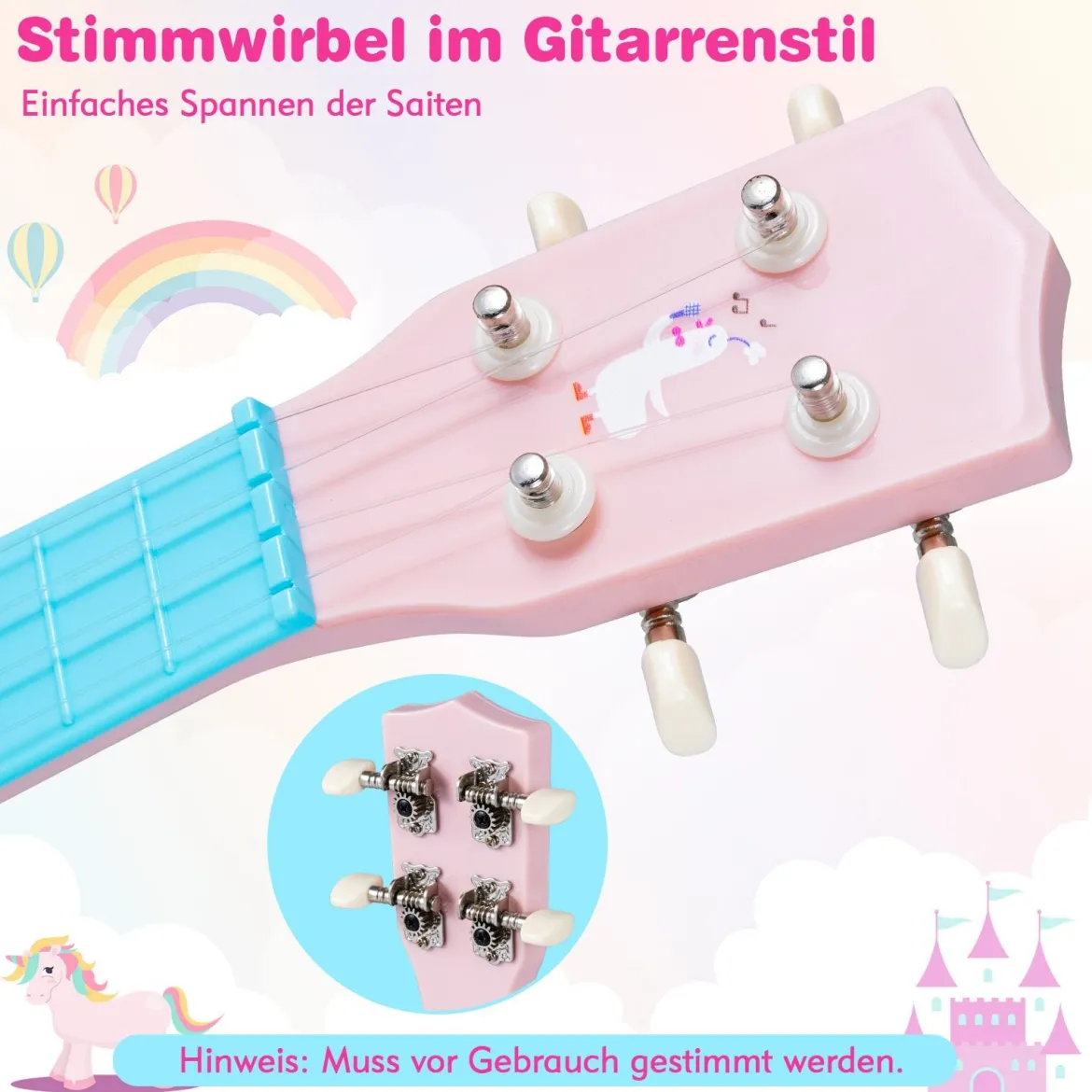 21 Zoll Ukulele für Kinder Mini Spielzeug-Ukulele mit 4 Nylonsaiten & 12 Bünden für Anfänger Rosa