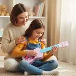 21 Zoll Ukulele für Kinder Mini Spielzeug-Ukulele mit 4 Nylonsaiten & 12 Bünden für Anfänger Rosa