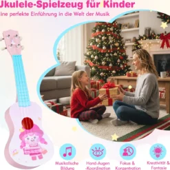 21 Zoll Ukulele für Kinder Mini Spielzeug-Ukulele mit 4 Nylonsaiten & 12 Bünden für Anfänger Rosa