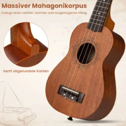 21 Zoll Ukulele Mahagoni Holz Ukulelen-Set mit Tragetasche Plektrum verstellbarem Gurt Natur