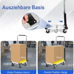 Zusammenklappbarer Sackkarren mit 4 Rädern höhenverstellbar & mit ausziehbarer Platte 150 Kg Ladekapazität