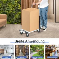 Zusammenklappbarer Sackkarren mit 4 Rädern höhenverstellbar & mit ausziehbarer Platte 150 Kg Ladekapazität