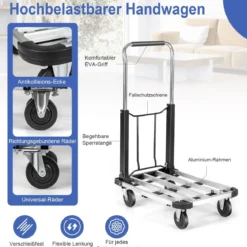 Zusammenklappbarer Sackkarren mit 4 Rädern höhenverstellbar & mit ausziehbarer Platte 150 Kg Ladekapazität