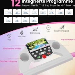 Zusammenklappbares Laufband mit 12 Voreingestellten Programmen Walking Pad Weiß Rosa