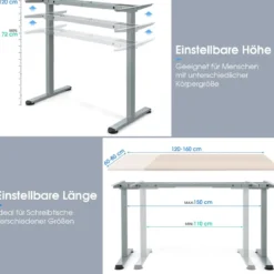 Zweimotoriges Tischgestell Stehpultgestell Pultgestell höhenverstellbar 109-151 x 59 x 70-120 cm Grau