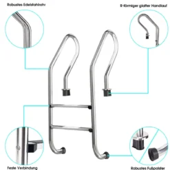 Zweistufige Schwimmbadleiter R-förmige Schwimmbadleiter Leiter mit Handlauffür Schwimmbäder Silber