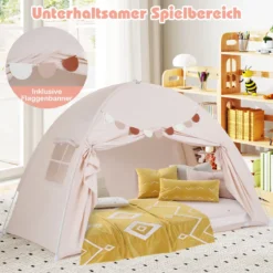 Zwillingsbett-Zelt für Kinder faltbares & tragbares Baldachinzelt für Etagenbett mit 2 Fenstern Beige