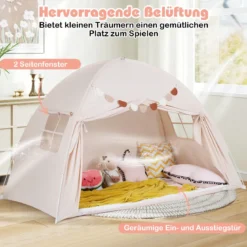 Zwillingsbett-Zelt für Kinder faltbares & tragbares Baldachinzelt für Etagenbett mit 2 Fenstern Beige