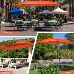 Zwillingsschirm 460 cm Großer Doppelseitiger Terrassenschirm Orange