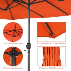 Zwillingsschirm 460 cm Großer Doppelseitiger Terrassenschirm Orange