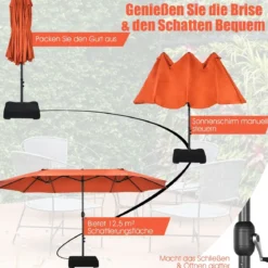 Zwillingsschirm 460 cm Großer Doppelseitiger Terrassenschirm Orange