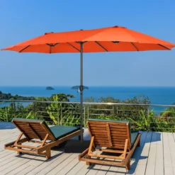 Zwillingsschirm 460 cm Großer Doppelseitiger Terrassenschirm Orange