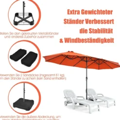 Zwillingsschirm 460 cm Großer Doppelseitiger Terrassenschirm Orange