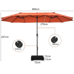Zwillingsschirm 460 cm Großer Doppelseitiger Terrassenschirm Orange