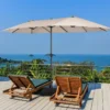 Zwillingsschirm 460 cm Großer Doppelseitiger Terrassenschirm Beige