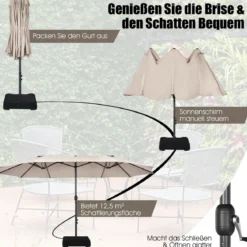 Zwillingsschirm 460 cm Großer Doppelseitiger Terrassenschirm Beige