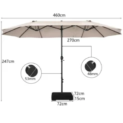 Zwillingsschirm 460 cm Großer Doppelseitiger Terrassenschirm Beige
