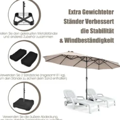 Zwillingsschirm 460 cm Großer Doppelseitiger Terrassenschirm Beige