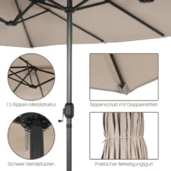 Zwillingsschirm 460 cm Großer Doppelseitiger Terrassenschirm Beige